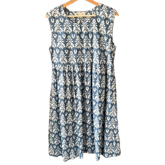 giardino d’oriente Dresses & Skirts - Giardino D”oriente Blue White Cotton Summer Midi Dress Geometric Large